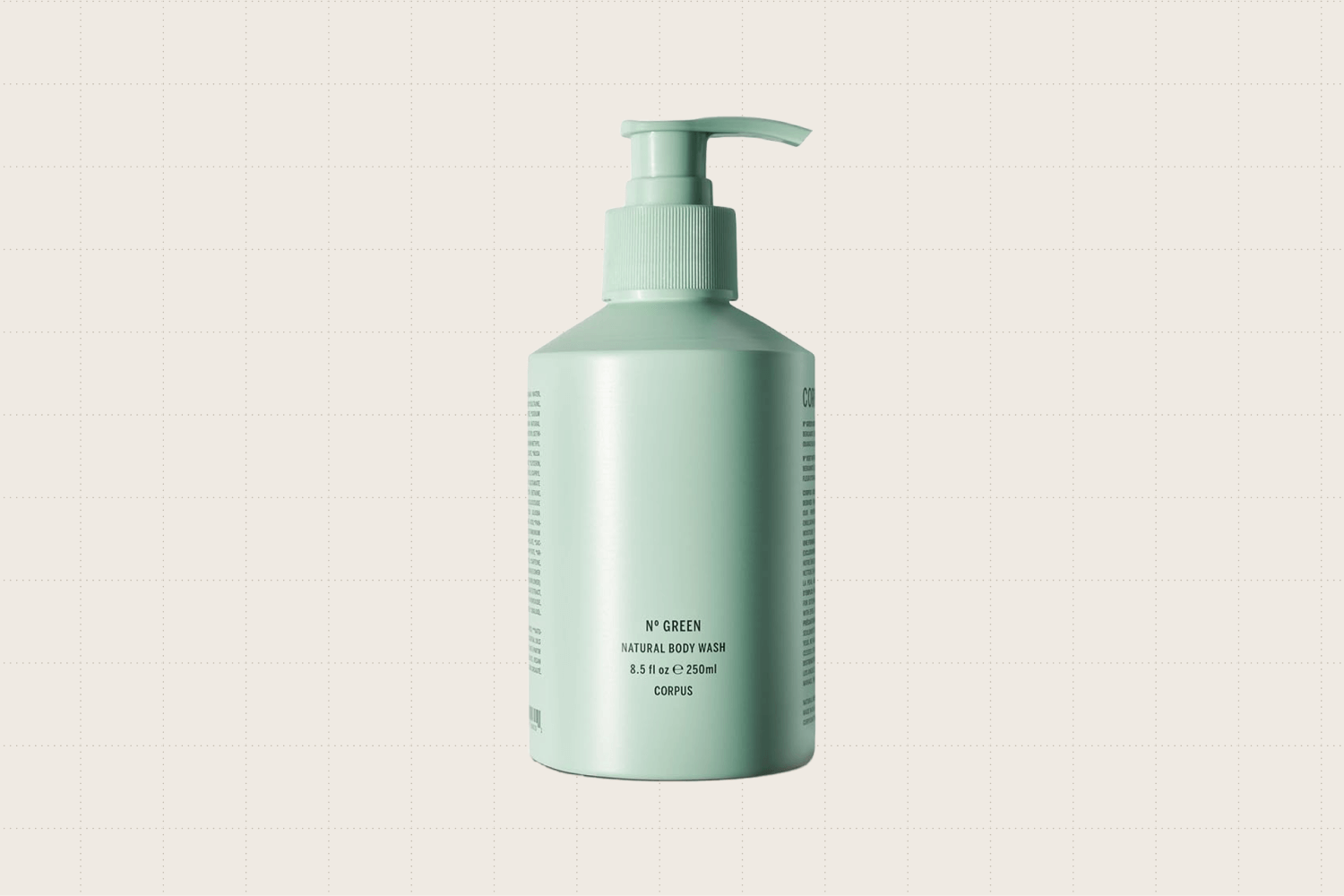 8.5-ounce, sage green pump bottle of Corpus - Nº Green Natural Body Wash.